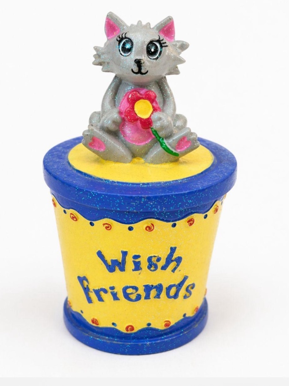 Vintage Y2K 2000s Claire's Wish Friends Cat Trinket Jewelry Box 2003 Figurine